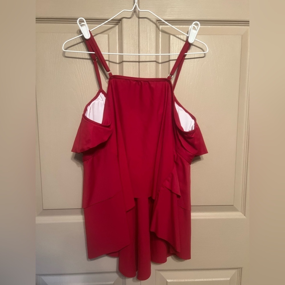 Red Ruffled Tiered Camisole Swim Top - Picture 2 of 3